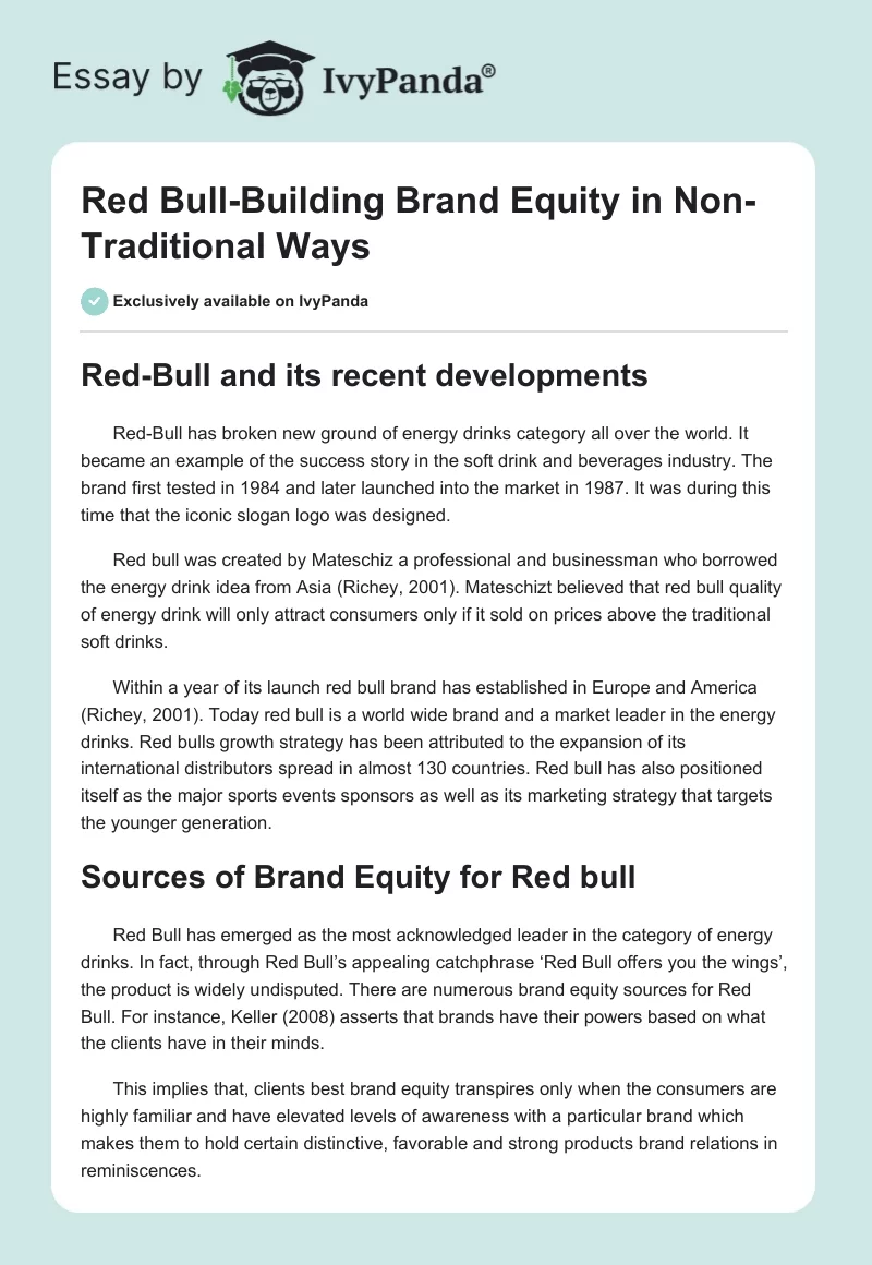 Red Bull-Building Brand Equity in Non-Traditional Ways. Page 1