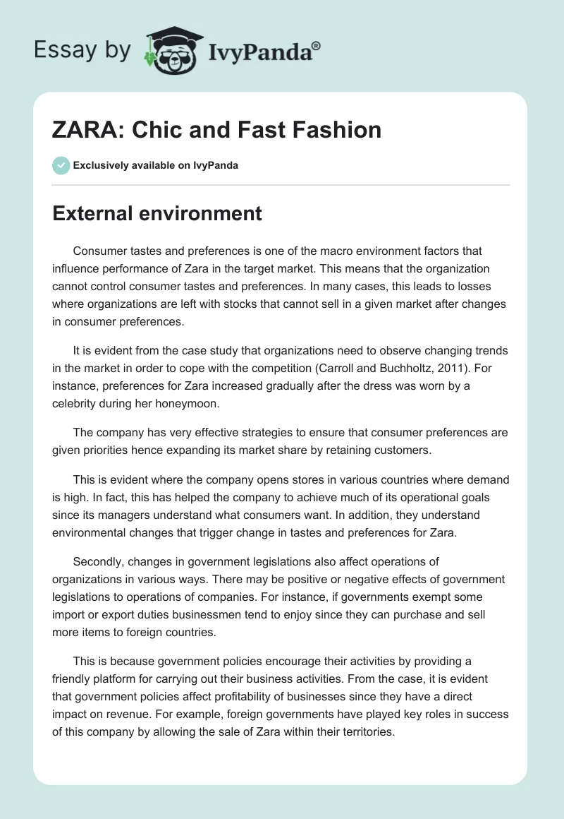ZARA: Chic and Fast Fashion. Page 1