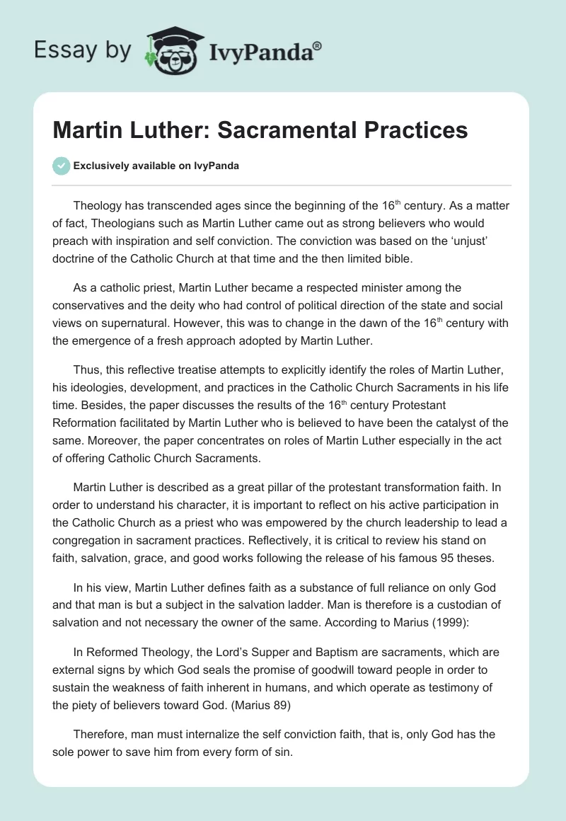 Martin Luther: Sacramental Practices. Page 1
