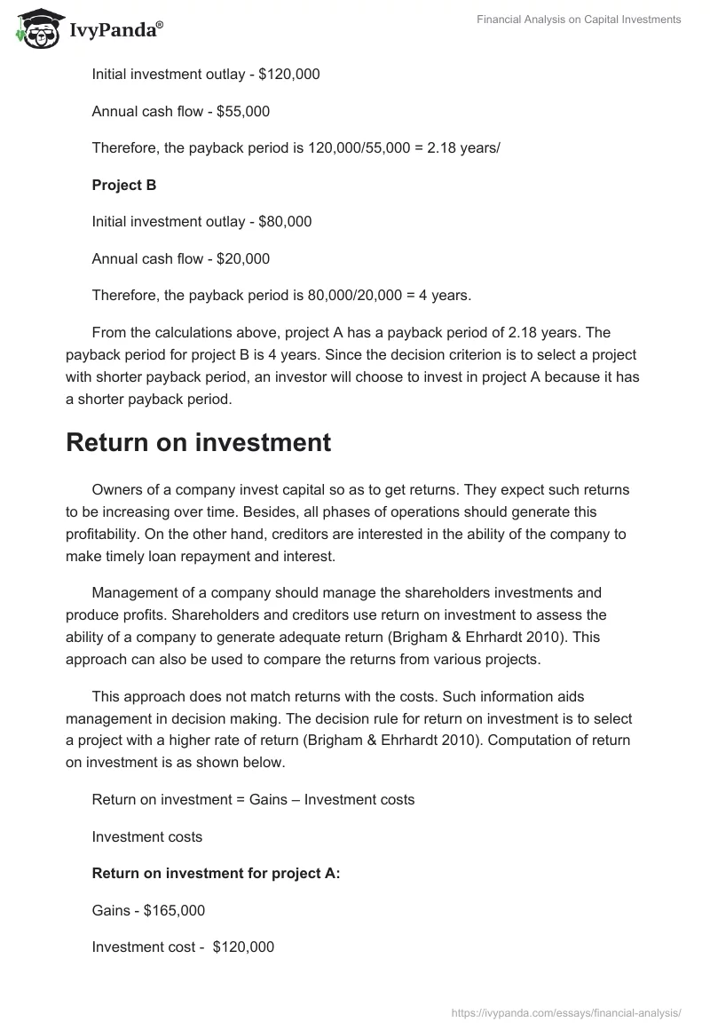 Financial Analysis on Capital Investments. Page 4