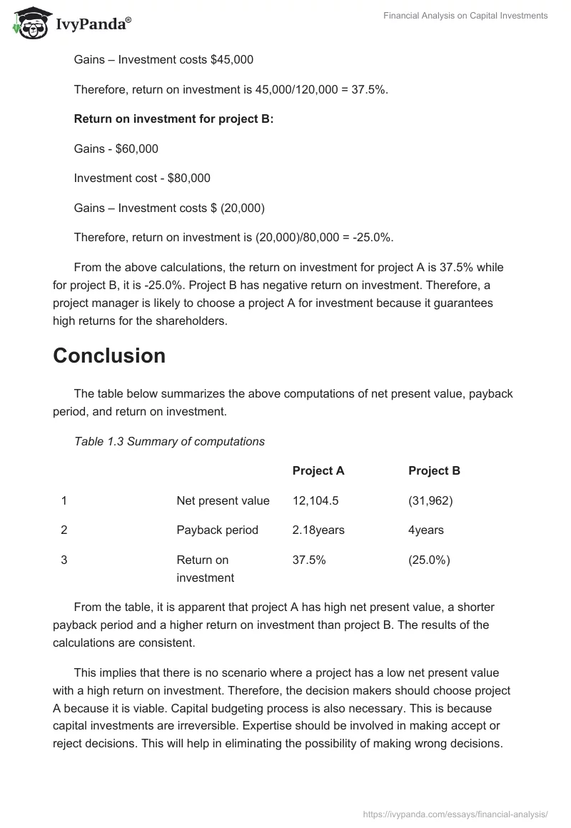 Financial Analysis on Capital Investments. Page 5