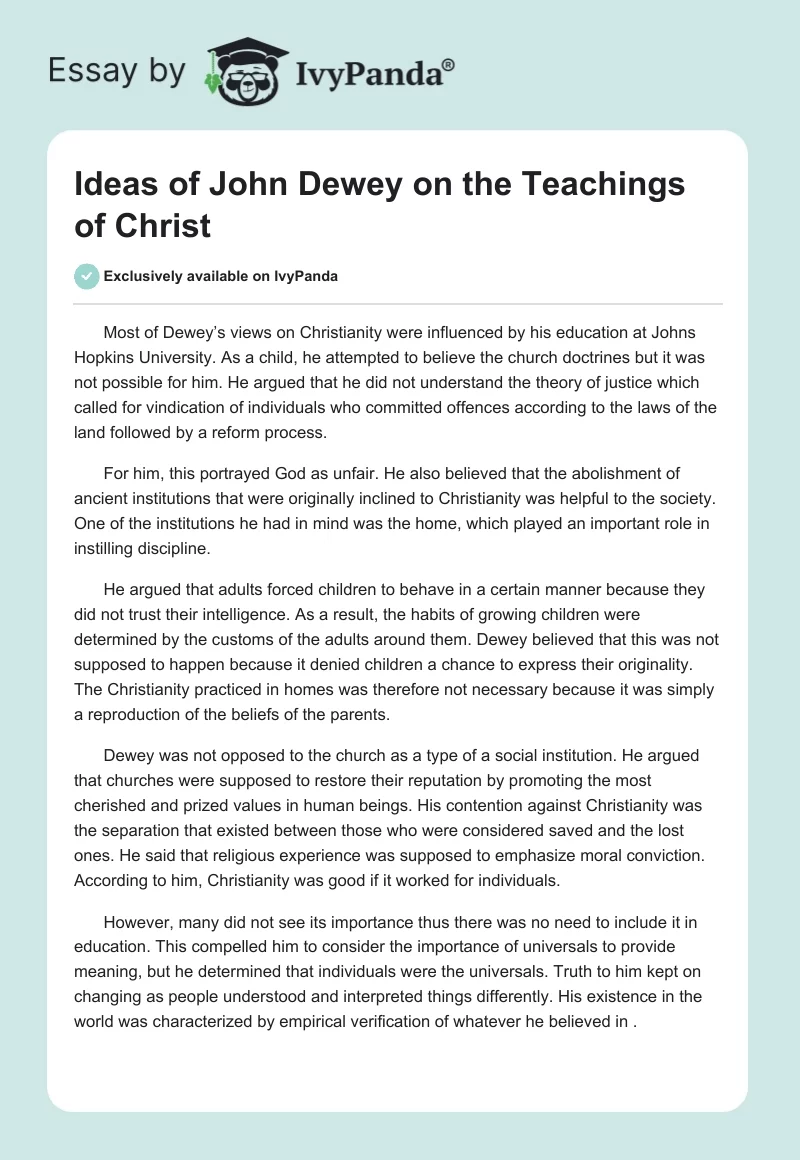 Ideas of John Dewey on the Teachings of Christ. Page 1