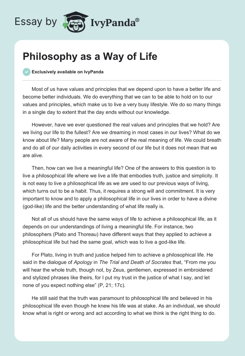 Philosophy as a Way of Life. Page 1