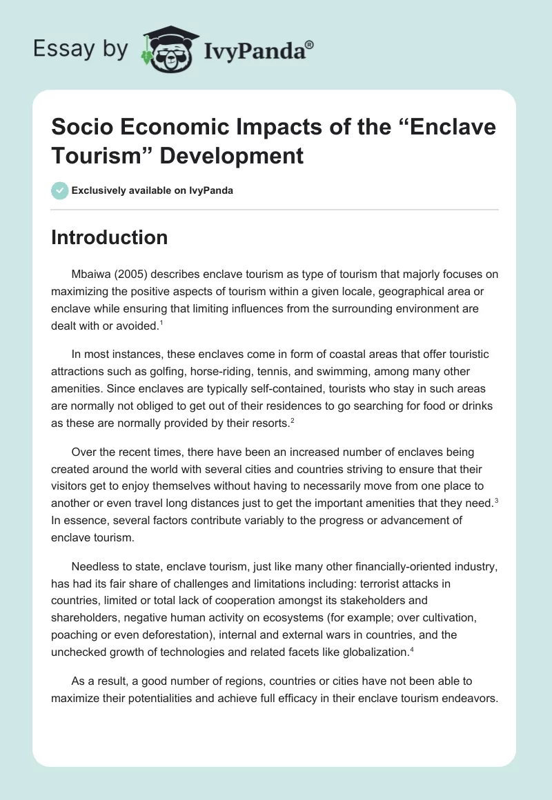 Socio Economic Impacts of the “Enclave Tourism” Development. Page 1