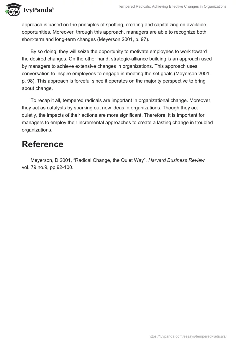 Tempered Radicals: Achieving Effective Changes in Organizations. Page 3