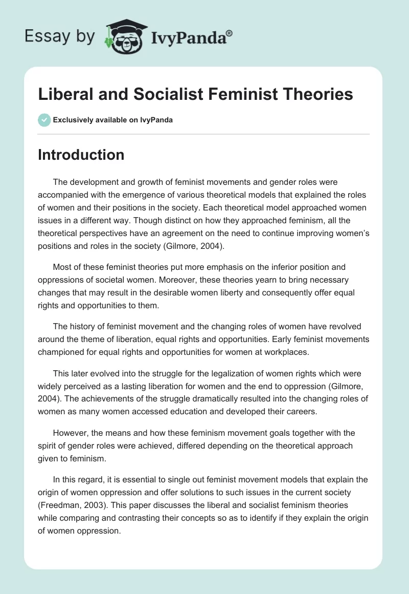 Liberal and Socialist Feminist Theories. Page 1
