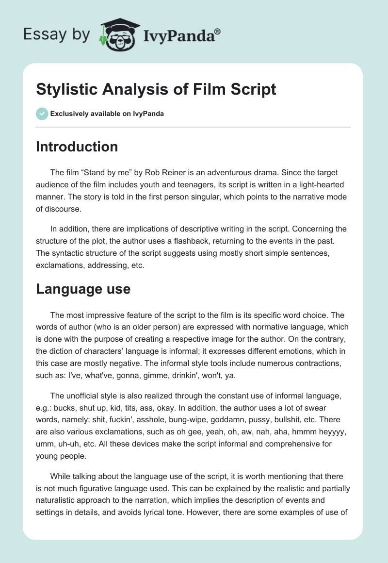 Stylistic Analysis of Film Script. Page 1