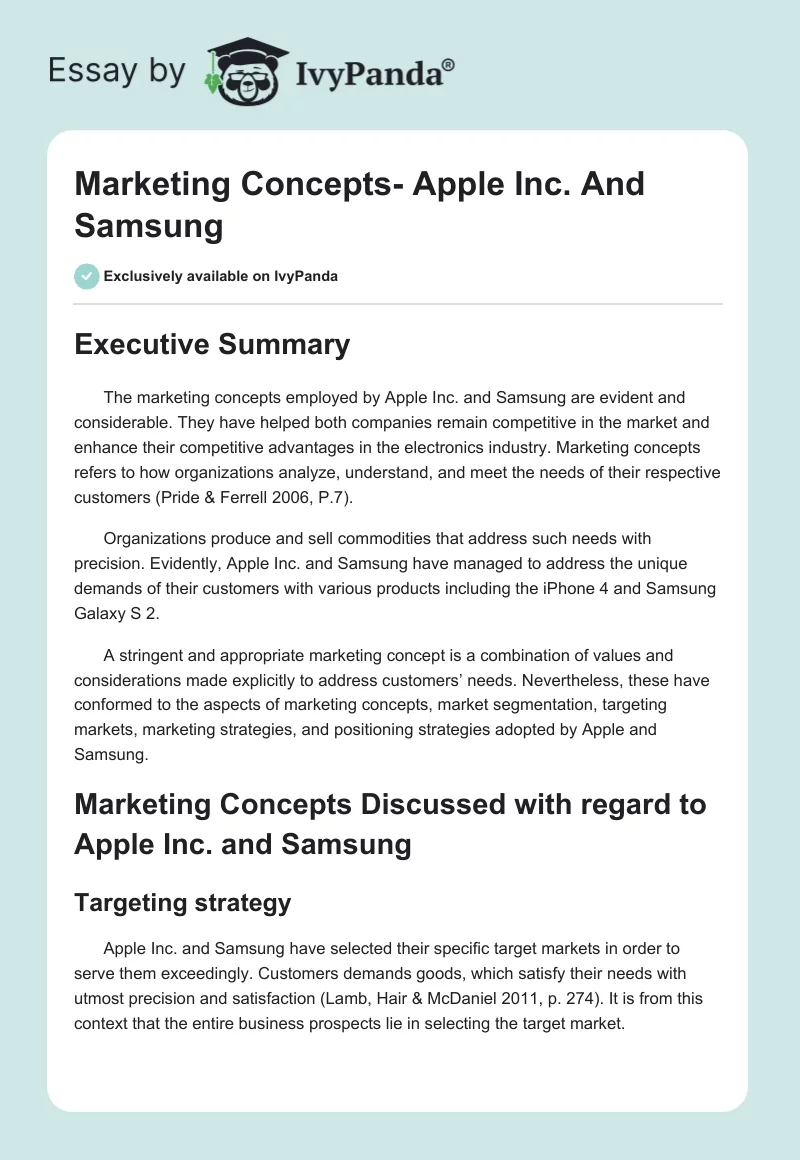 Marketing Concepts - Apple Inc. and Samsung. Page 1