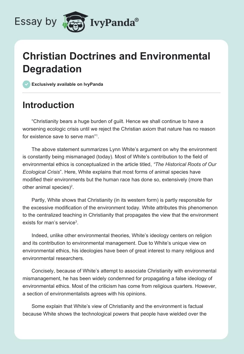 Christian Doctrines and Environmental Degradation. Page 1
