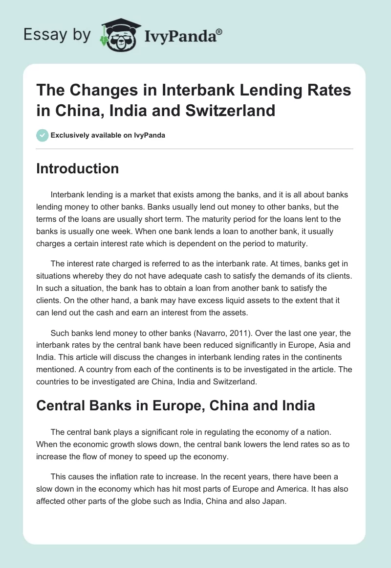 The Changes in Interbank Lending Rates in China, India and Switzerland. Page 1