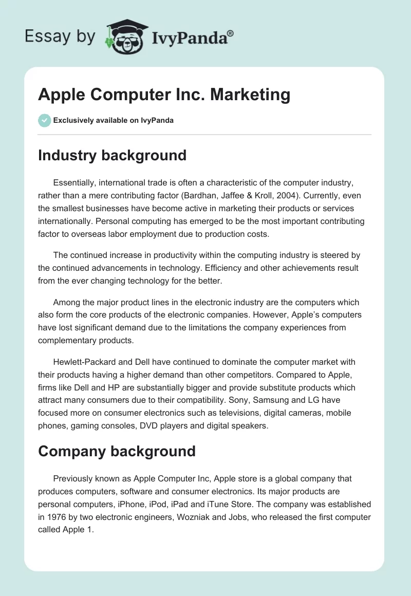 Apple Computer Inc. Marketing. Page 1