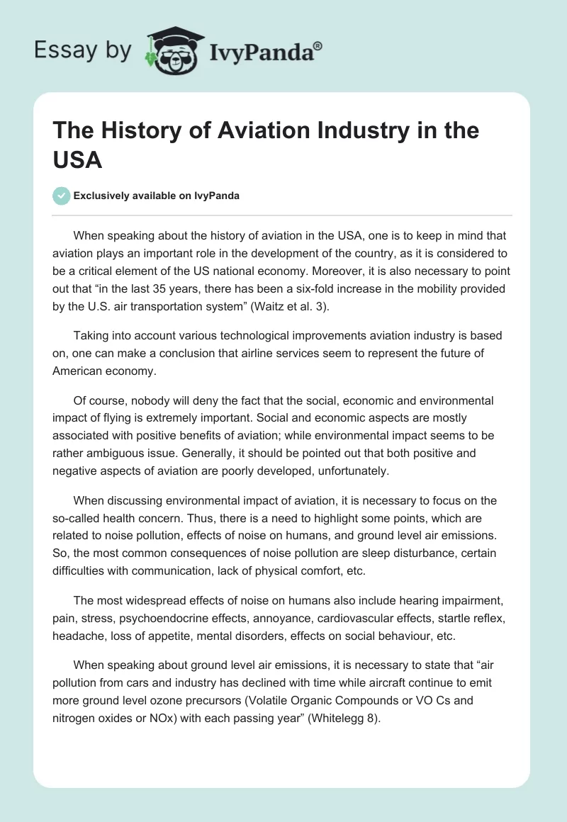 The History of Aviation Industry in the USA. Page 1