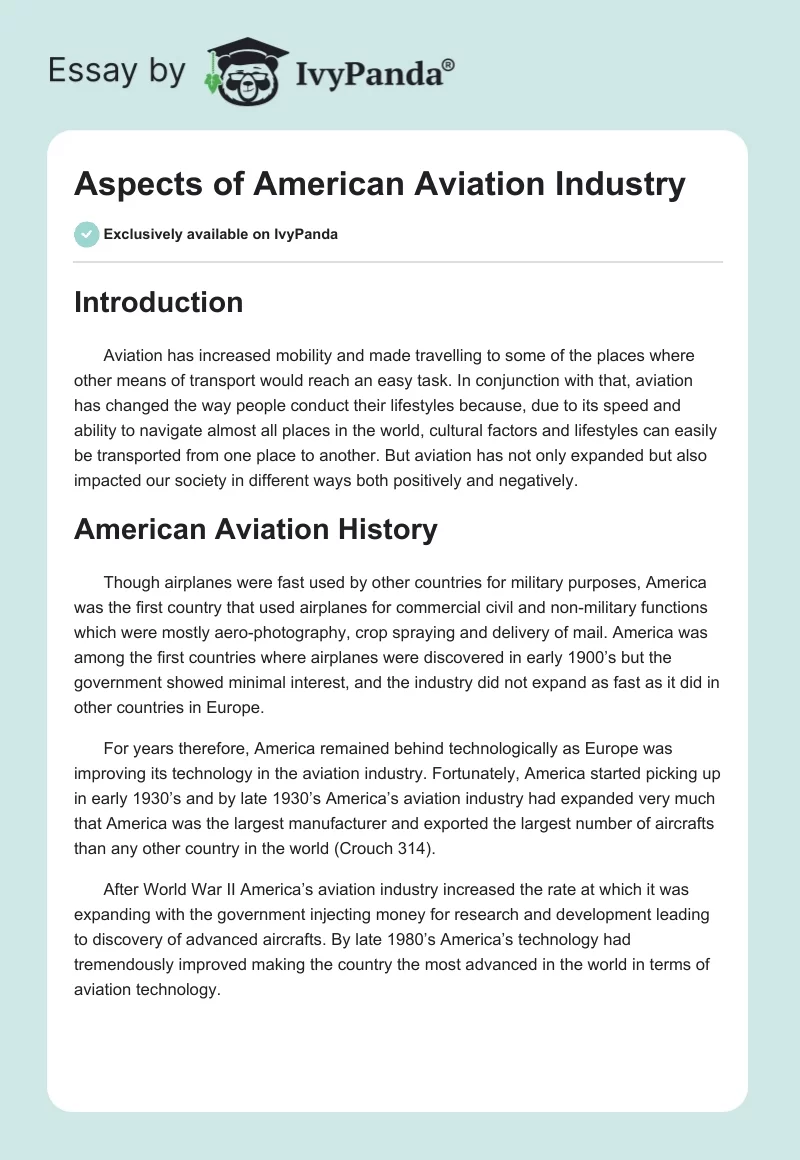 Aspects of American Aviation Industry. Page 1