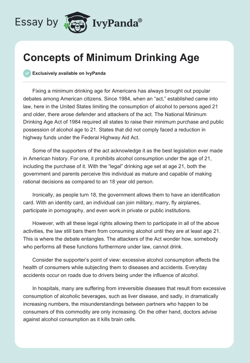 Concepts of Minimum Drinking Age. Page 1