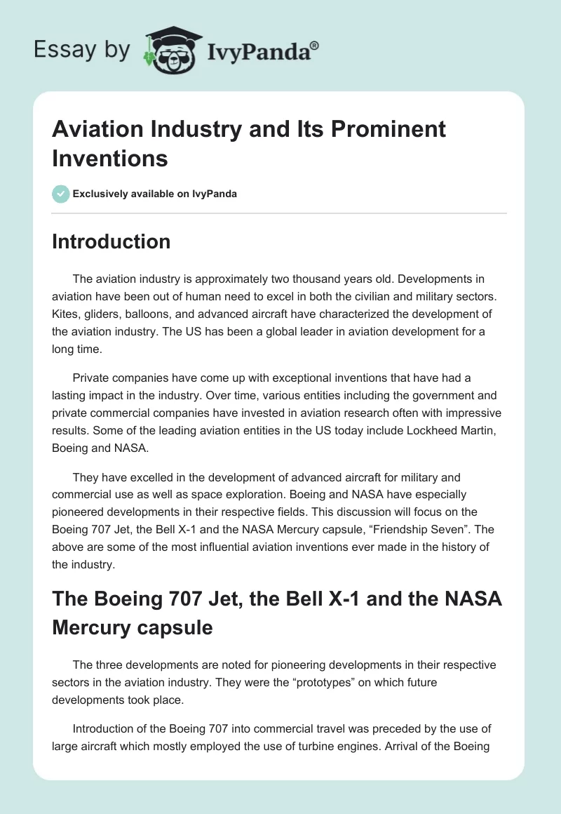Aviation Industry and Its Prominent Inventions. Page 1