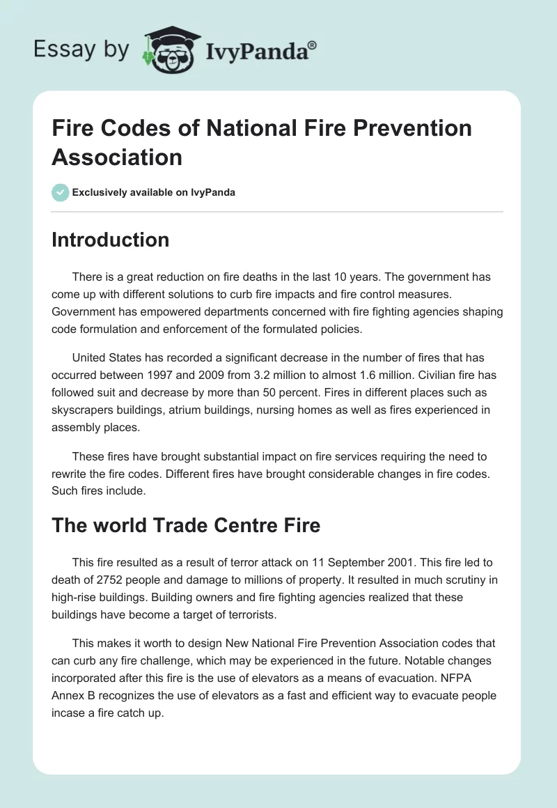Fire Codes of National Fire Prevention Association. Page 1
