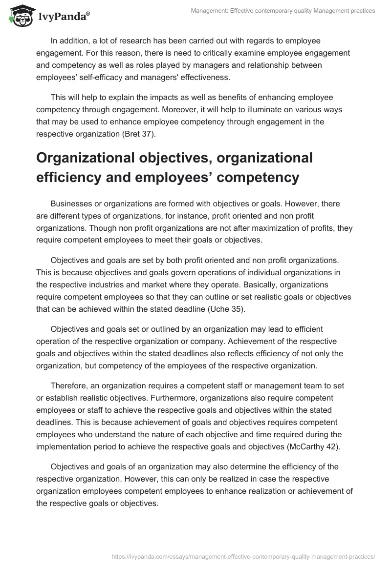 Management: Effective contemporary quality Management practices. Page 3