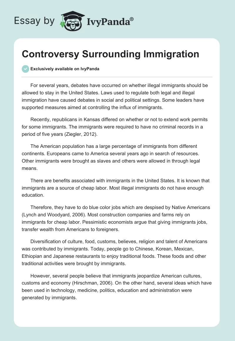 Controversy Surrounding Immigration. Page 1