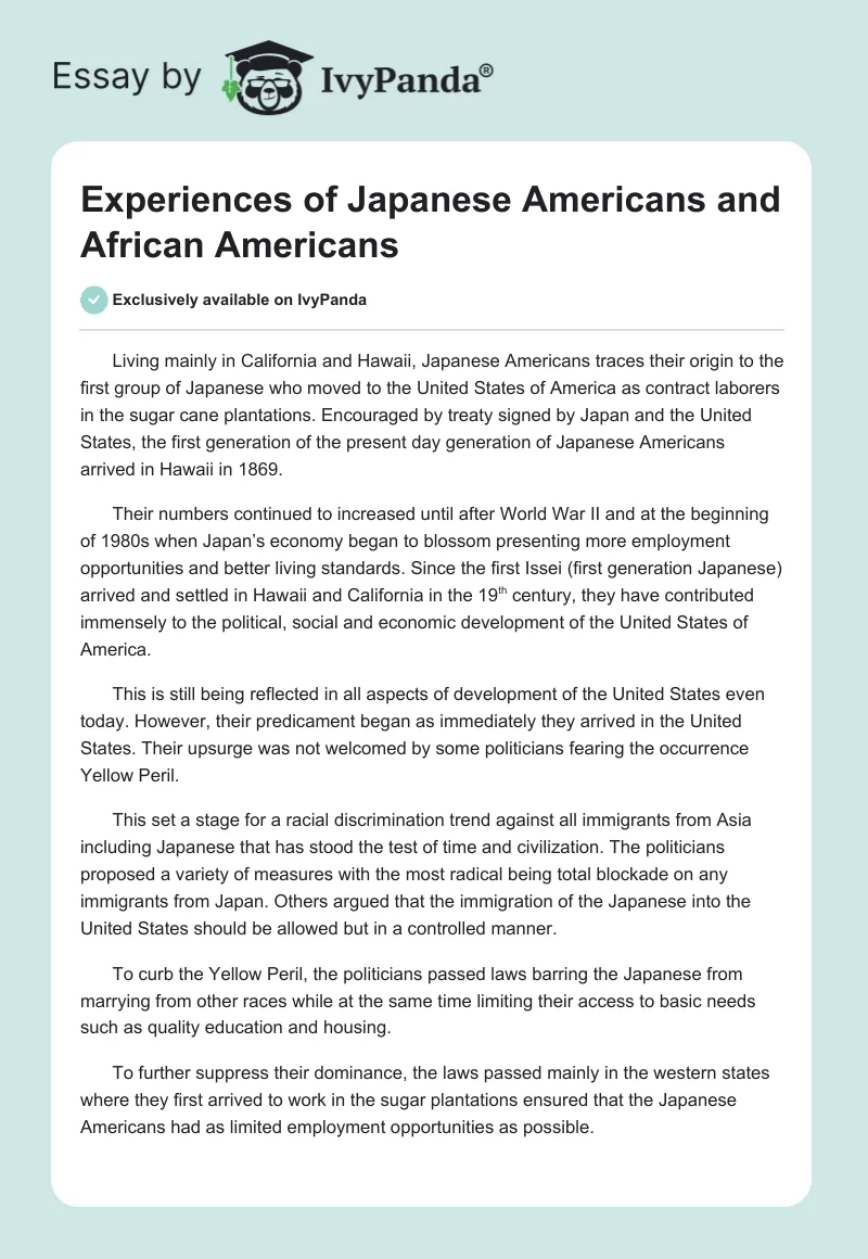 Experiences of Japanese Americans and African Americans. Page 1