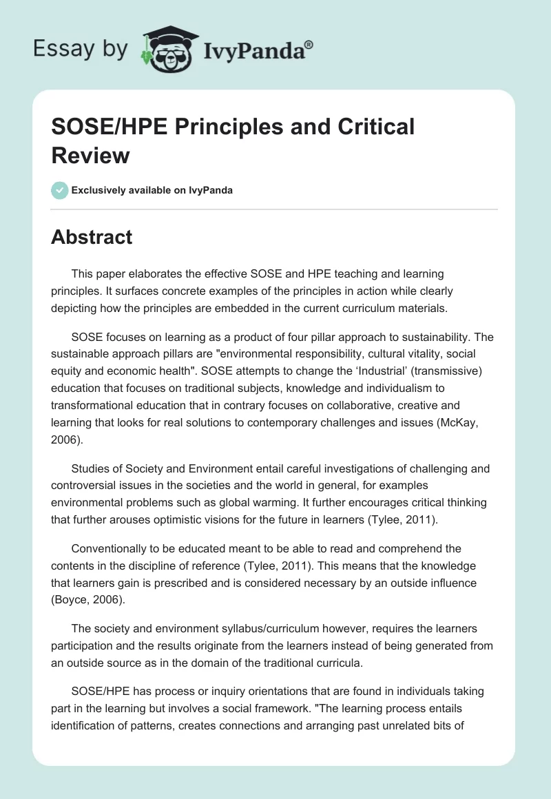 SOSE/HPE Principles and Critical Review. Page 1