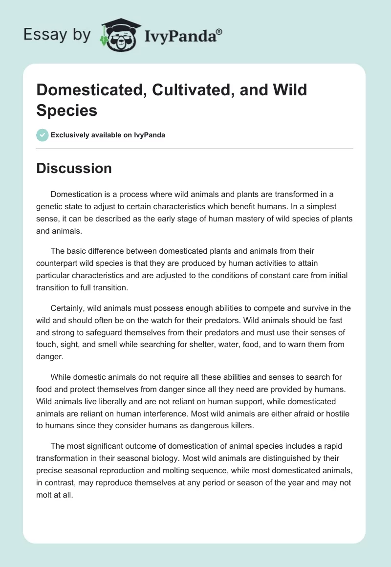 Domesticated, Cultivated, and Wild Species. Page 1