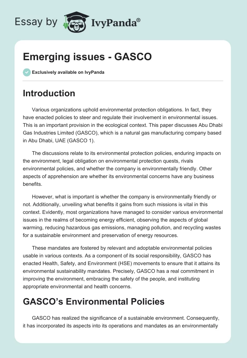 Emerging issues - GASCO. Page 1