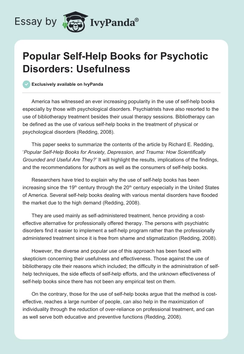 Popular Self-Help Books for Psychotic Disorders: Usefulness. Page 1
