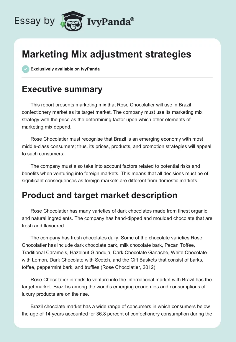 Marketing Mix adjustment strategies. Page 1