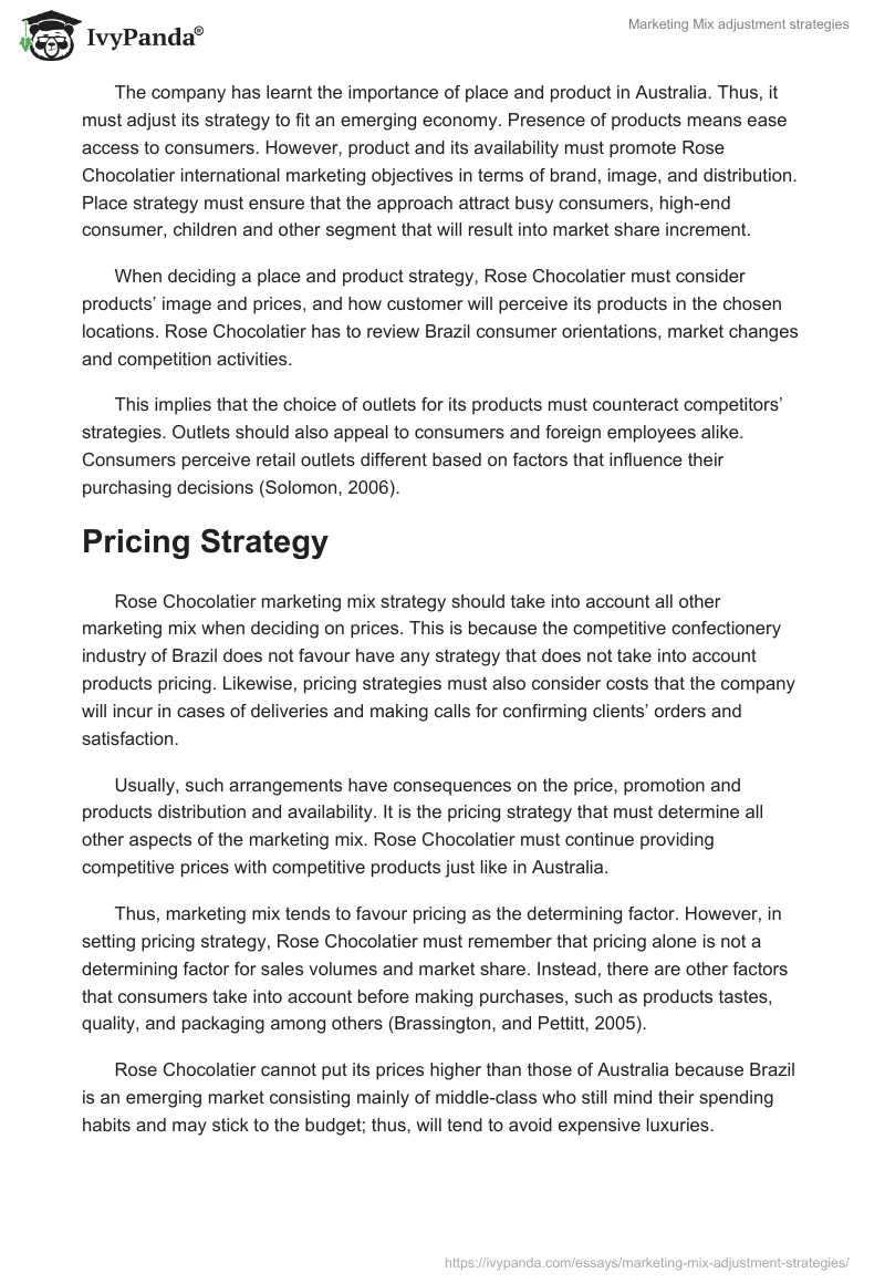 Marketing Mix adjustment strategies. Page 5