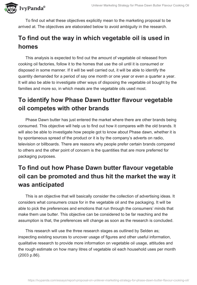 Unilever Marketing Strategy for Phase Dawn Butter Flavour Cooking Oil. Page 3