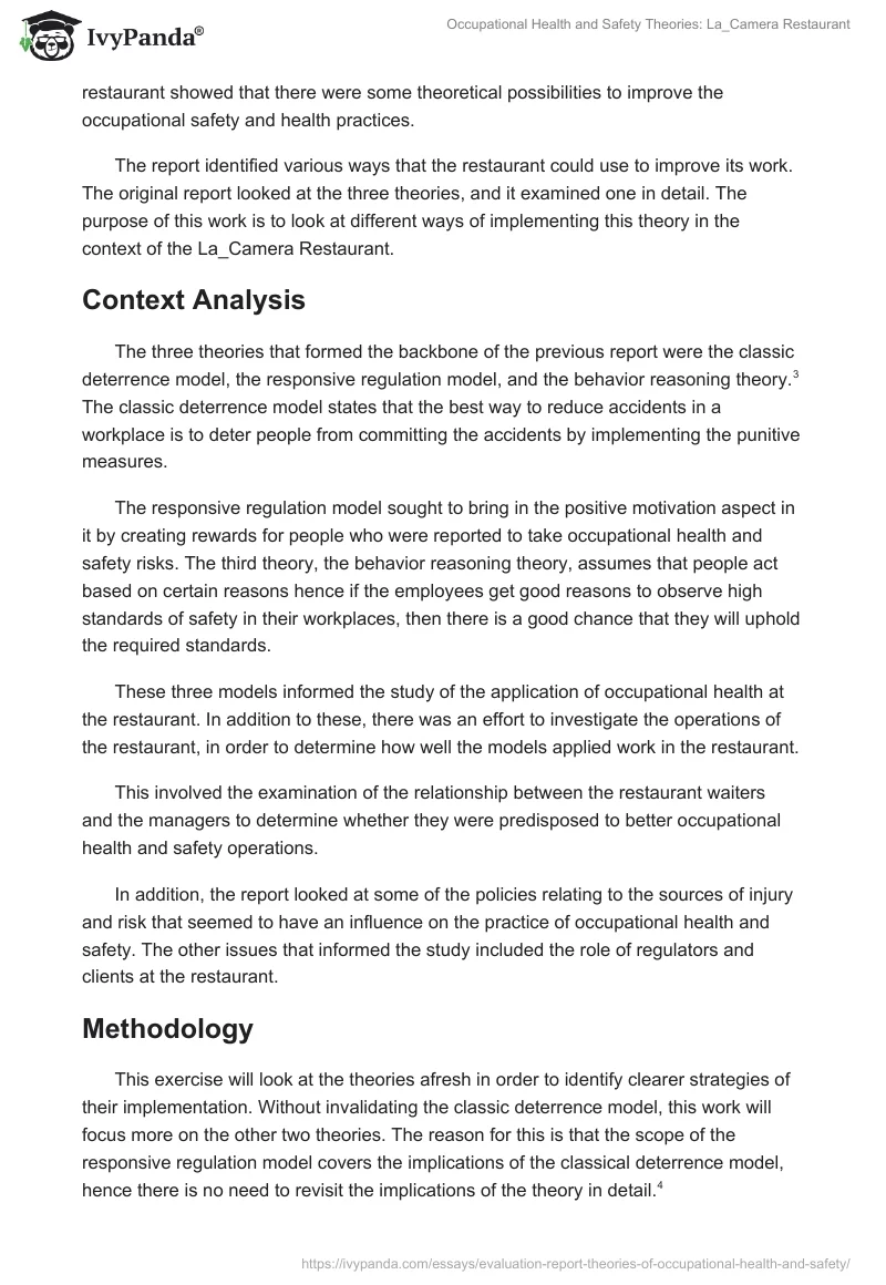 Occupational Health and Safety Theories: La_Camera Restaurant. Page 2