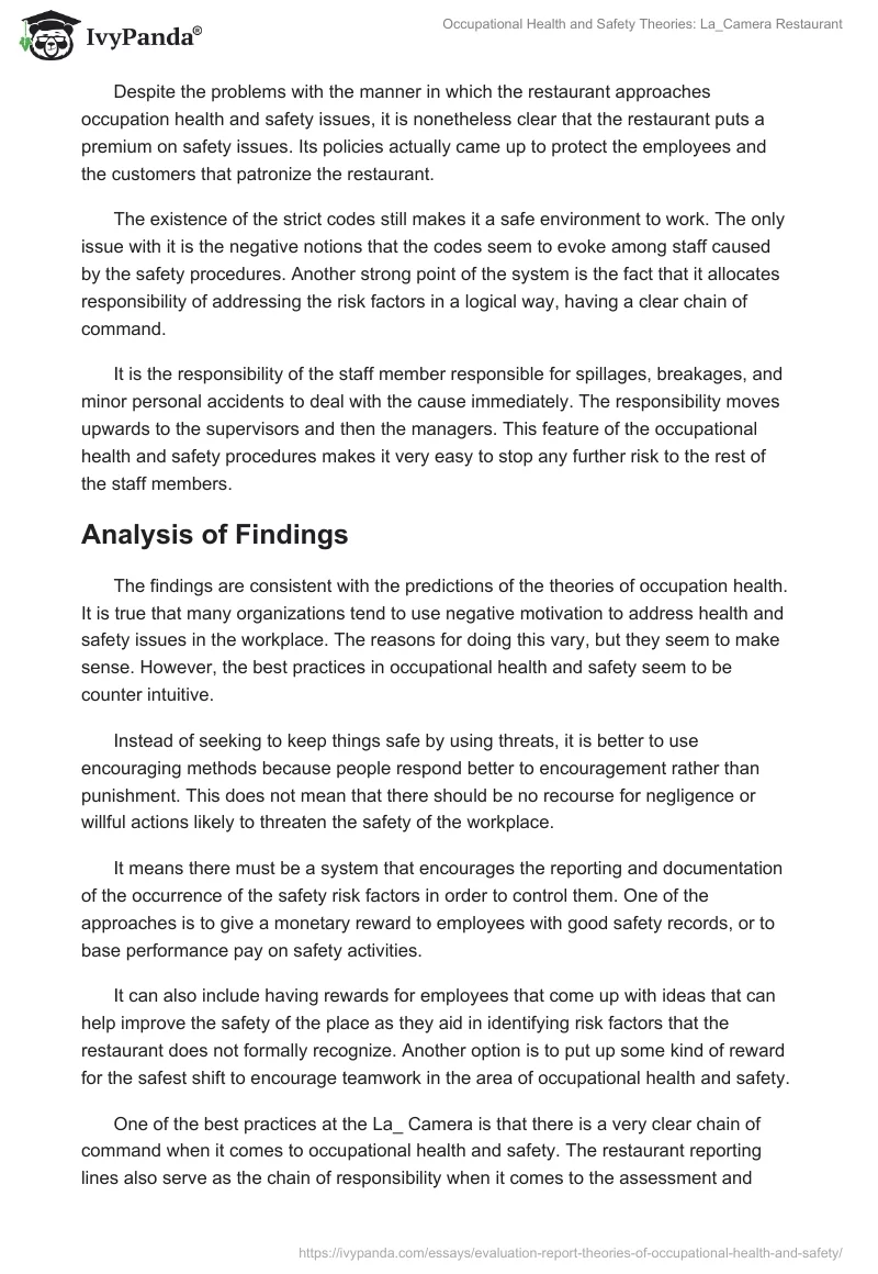 Occupational Health and Safety Theories: La_Camera Restaurant. Page 4
