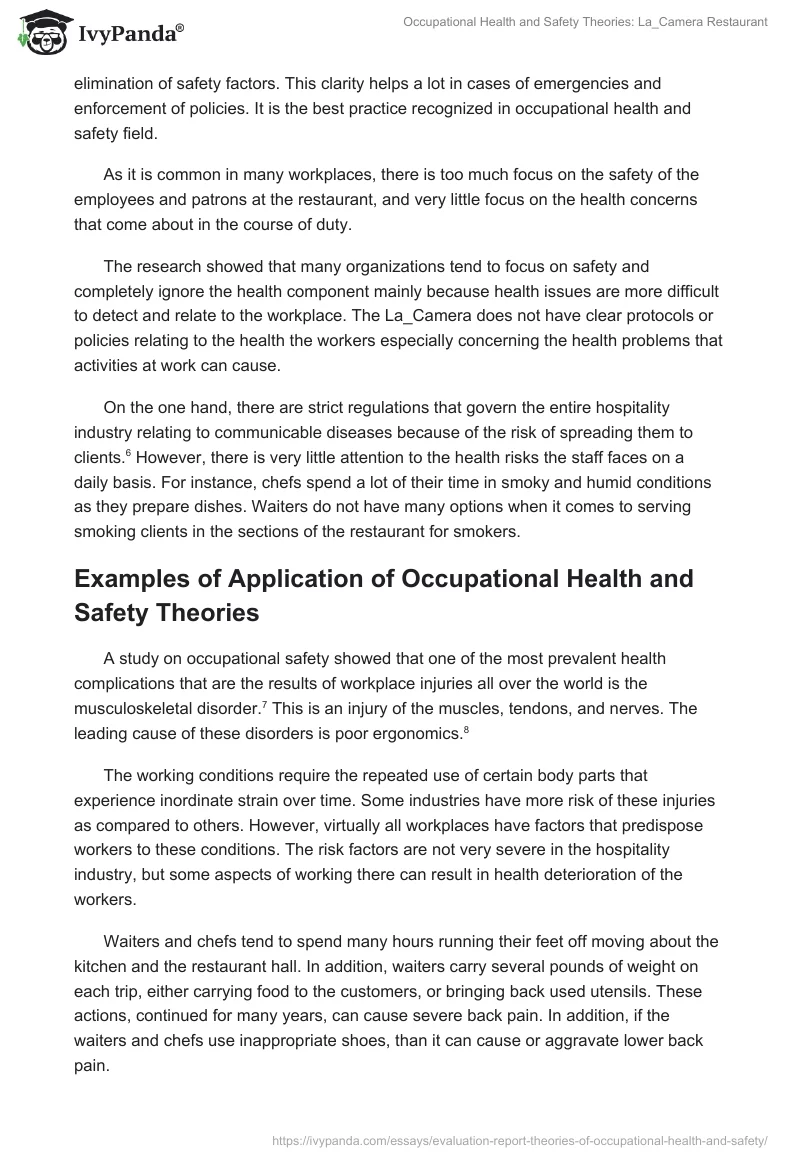 Occupational Health and Safety Theories: La_Camera Restaurant. Page 5