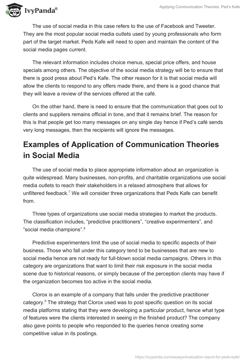 Applying Communication Theories: Ped’s Kafe. Page 5