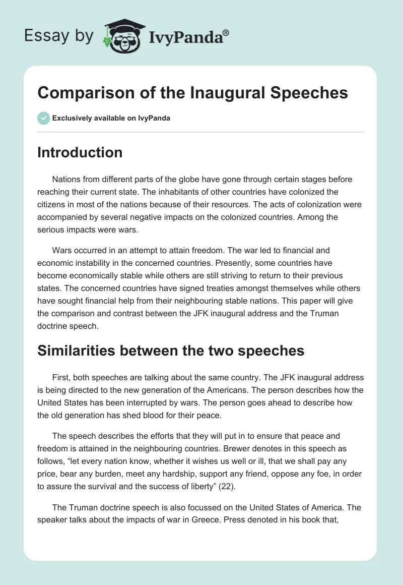 Comparison of the Inaugural Speeches. Page 1