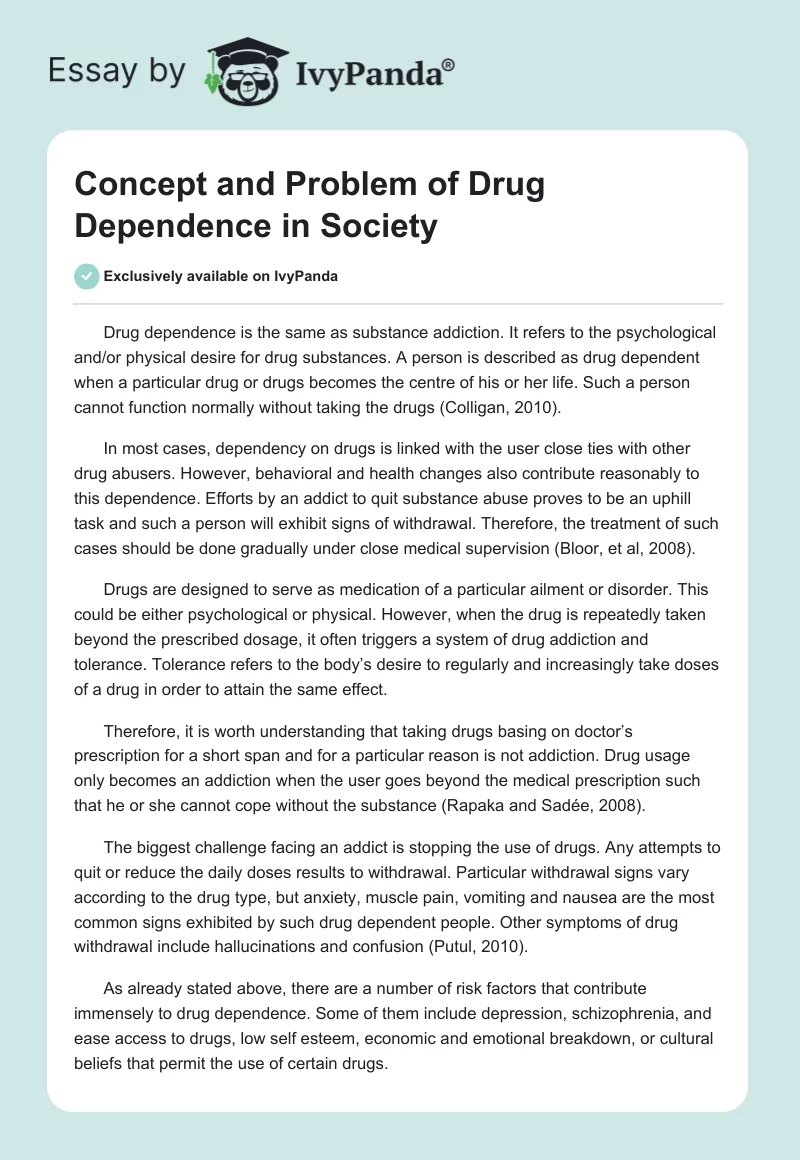 Concept and Problem of Drug Dependence in Society. Page 1
