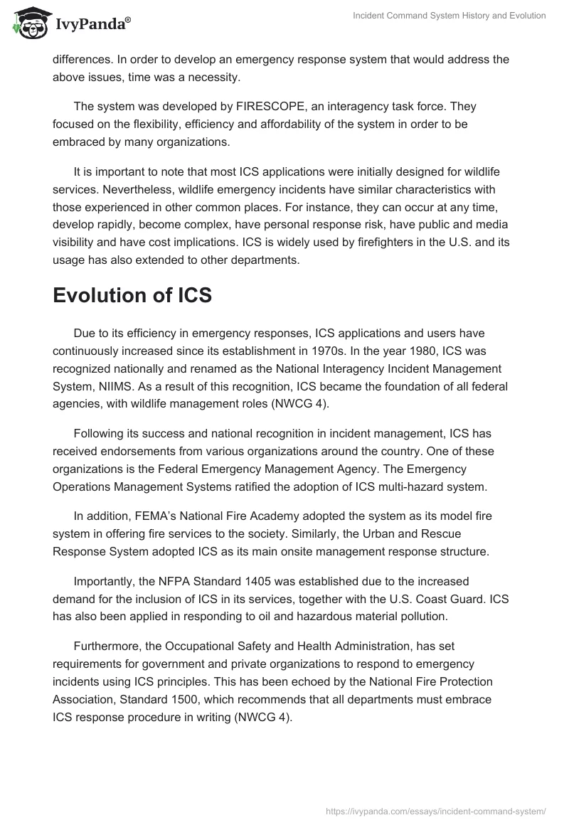 Incident Command System History and Evolution. Page 2