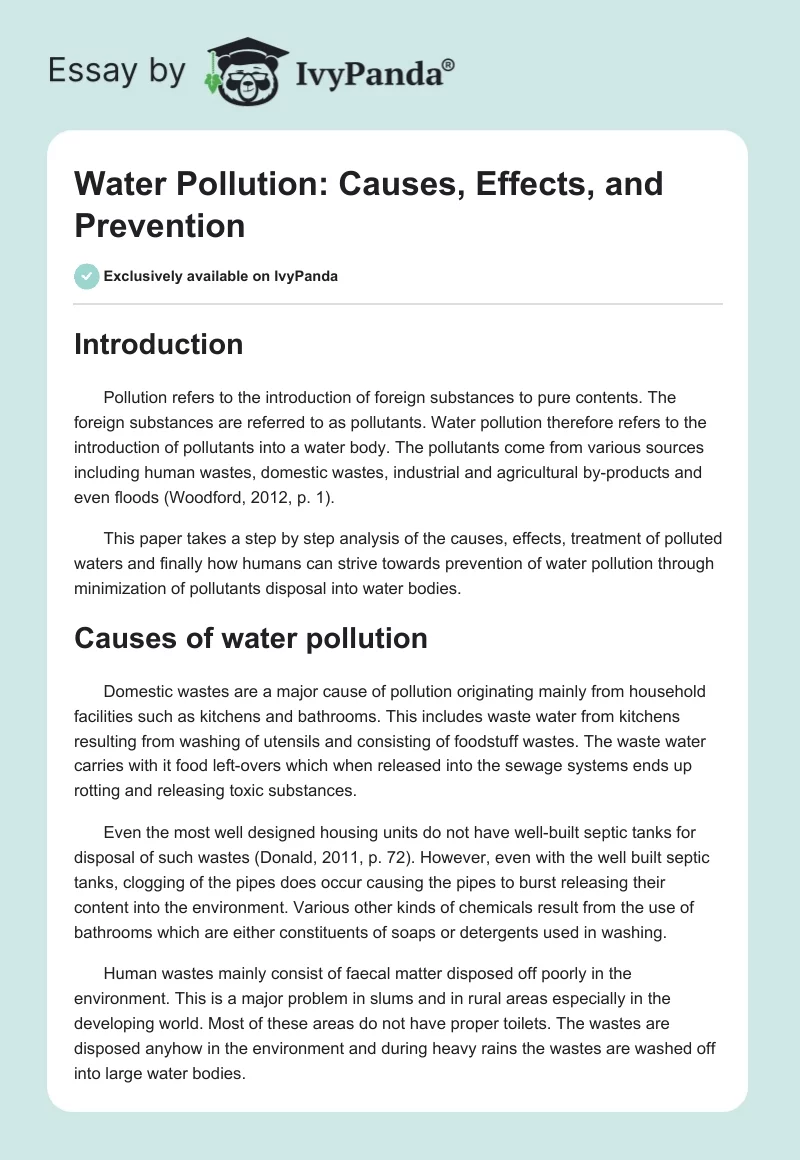 Water Pollution: Causes, Effects, and Prevention. Page 1