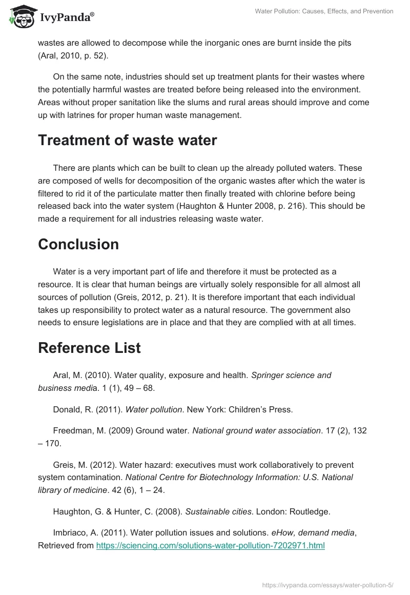 Water Pollution: Causes, Effects, and Prevention. Page 5