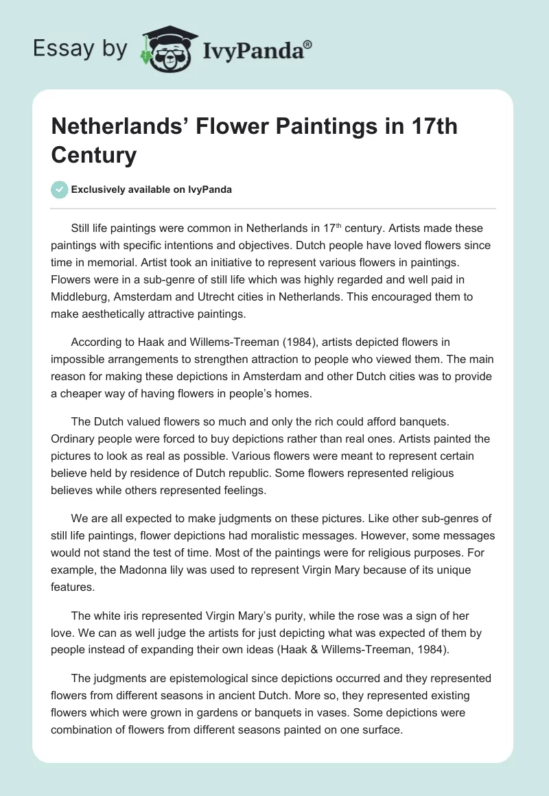 Netherlands’ Flower Paintings in 17th Century. Page 1