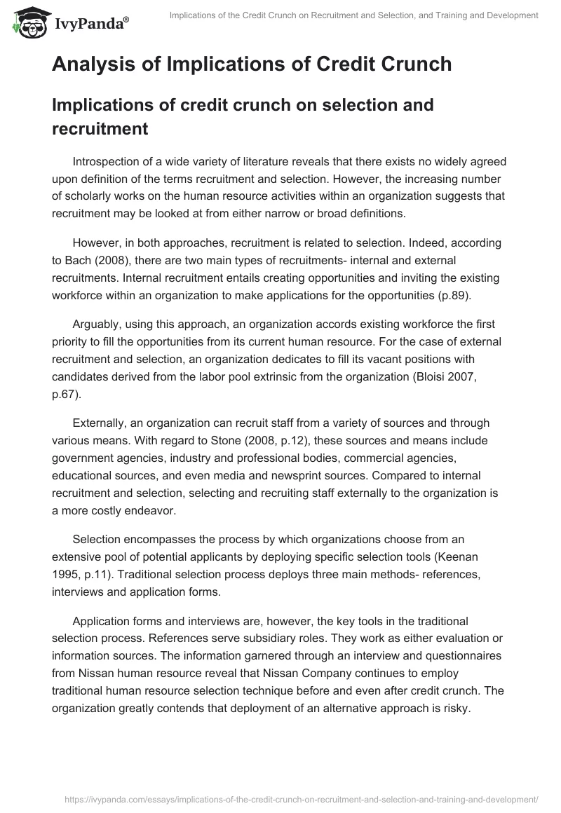 Implications of the Credit Crunch on Recruitment and Selection, and Training and Development. Page 4