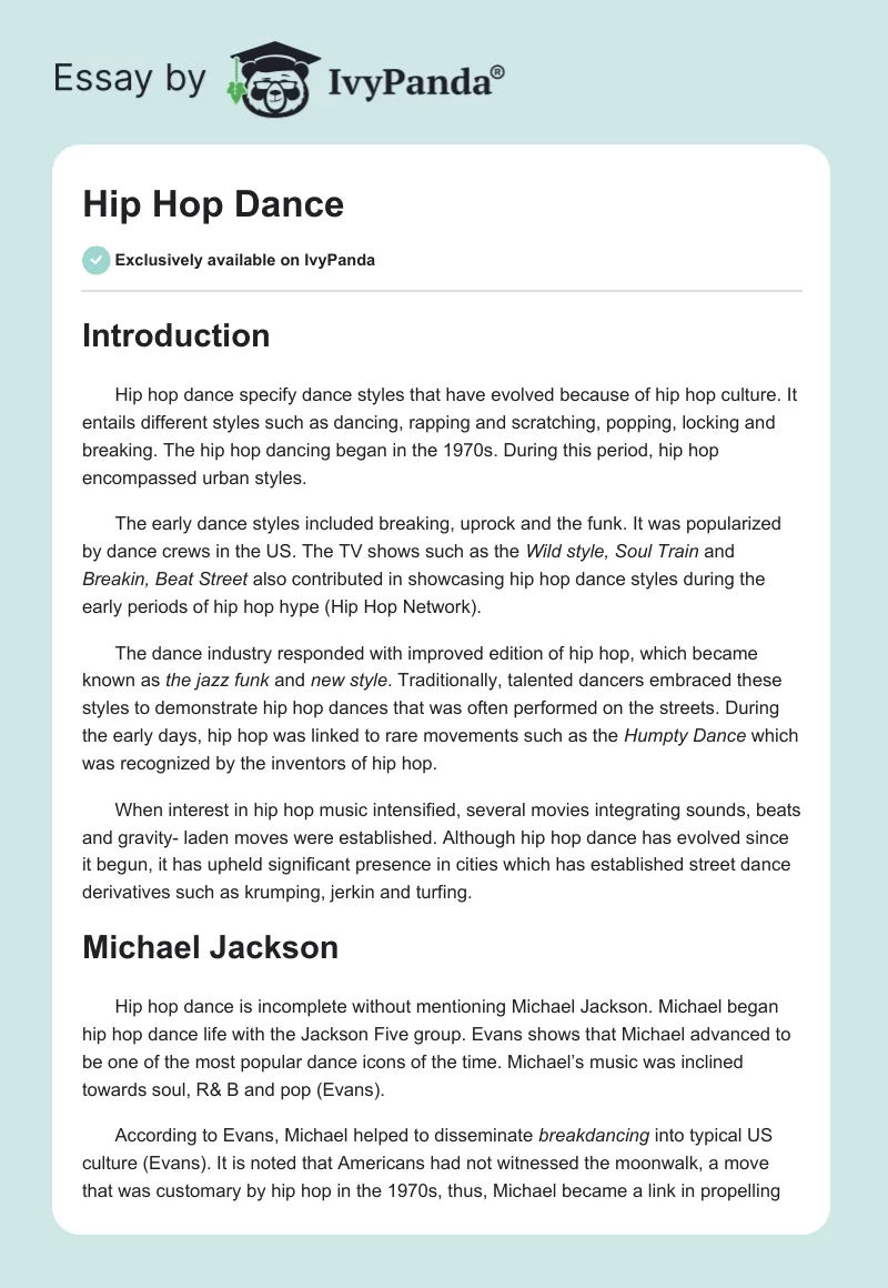 Hip Hop Dance. Page 1