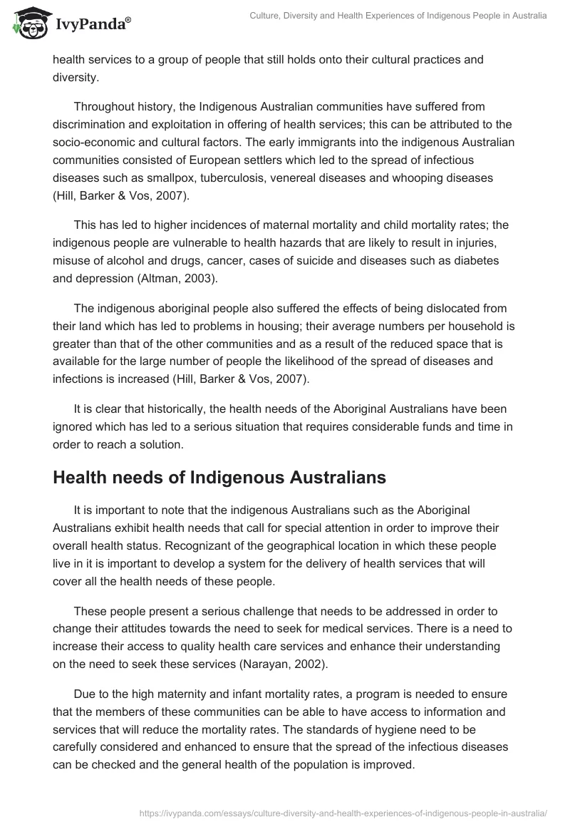 Culture, Diversity and Health Experiences of Indigenous People in Australia. Page 2