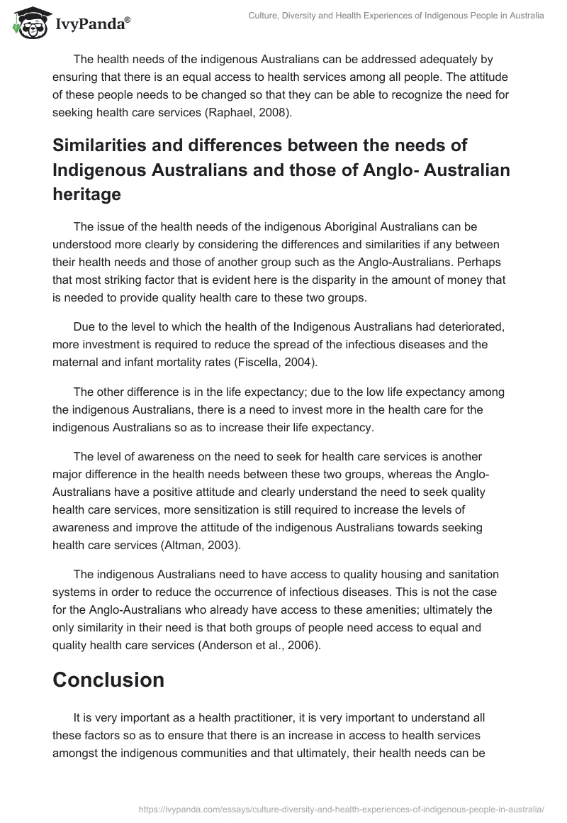 Culture, Diversity and Health Experiences of Indigenous People in Australia. Page 3