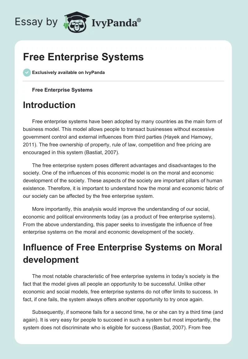Free Enterprise Systems. Page 1