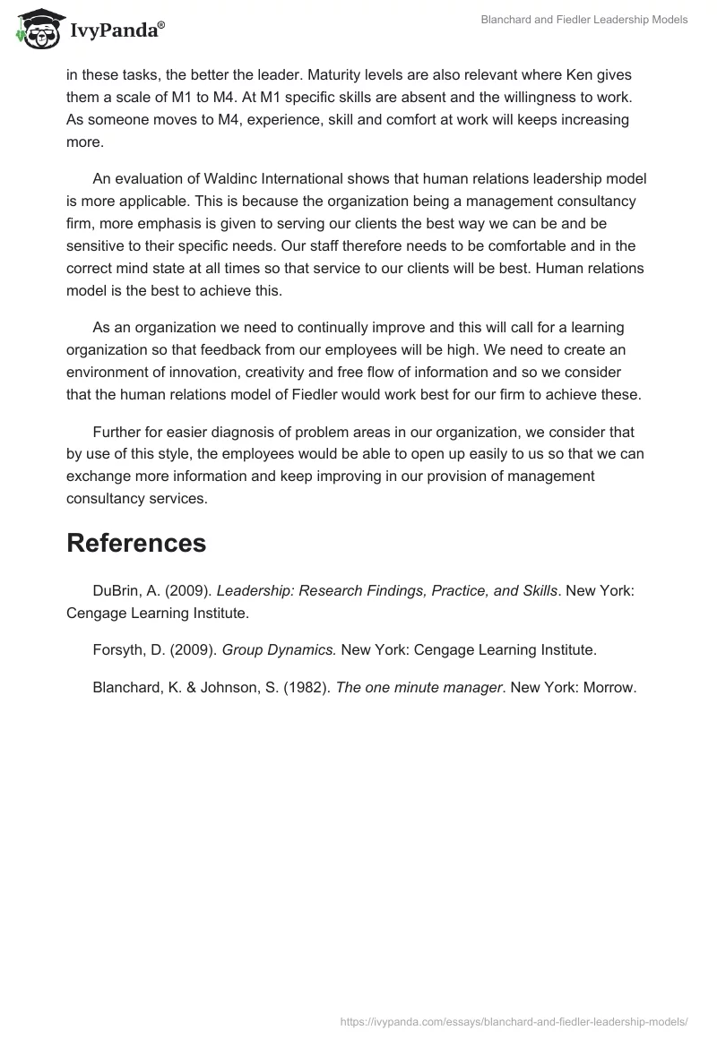 Blanchard and Fiedler Leadership Models. Page 2