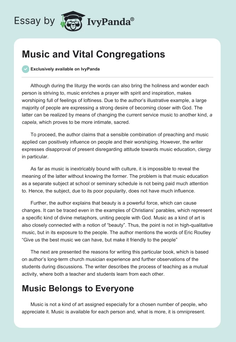 Music and Vital Congregations. Page 1