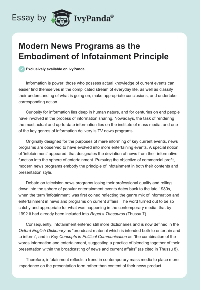 Modern News Programs as the Embodiment of Infotainment Principle. Page 1