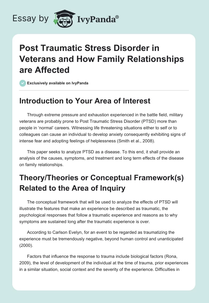 Post Traumatic Stress Disorder in Veterans and How Family Relationships Are Affected. Page 1