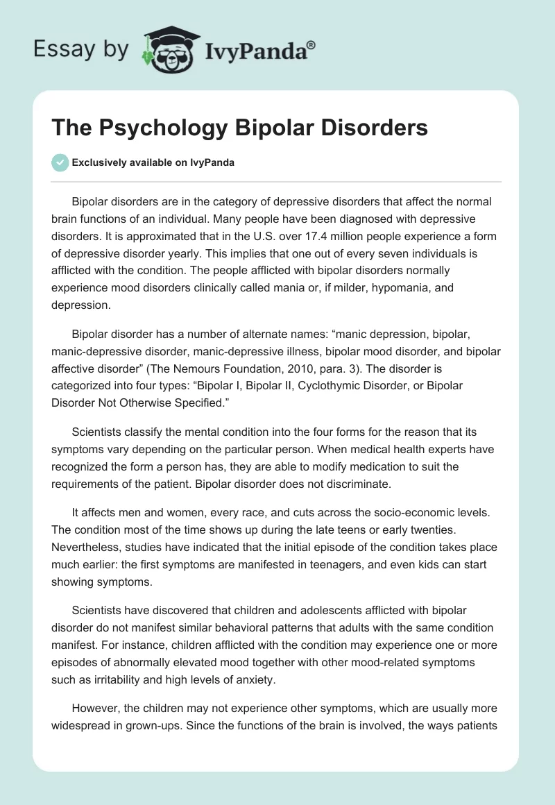 The Psychology Bipolar Disorders. Page 1